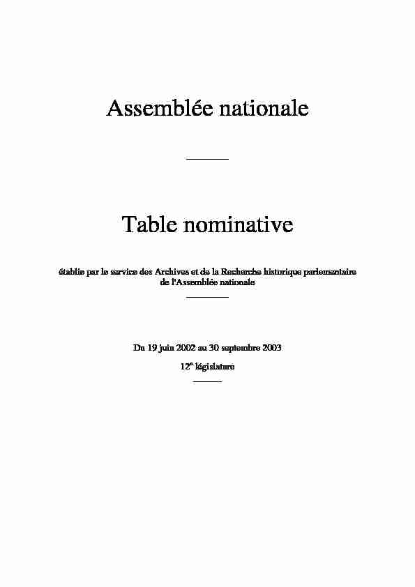 Assemblée nationale Table nominative