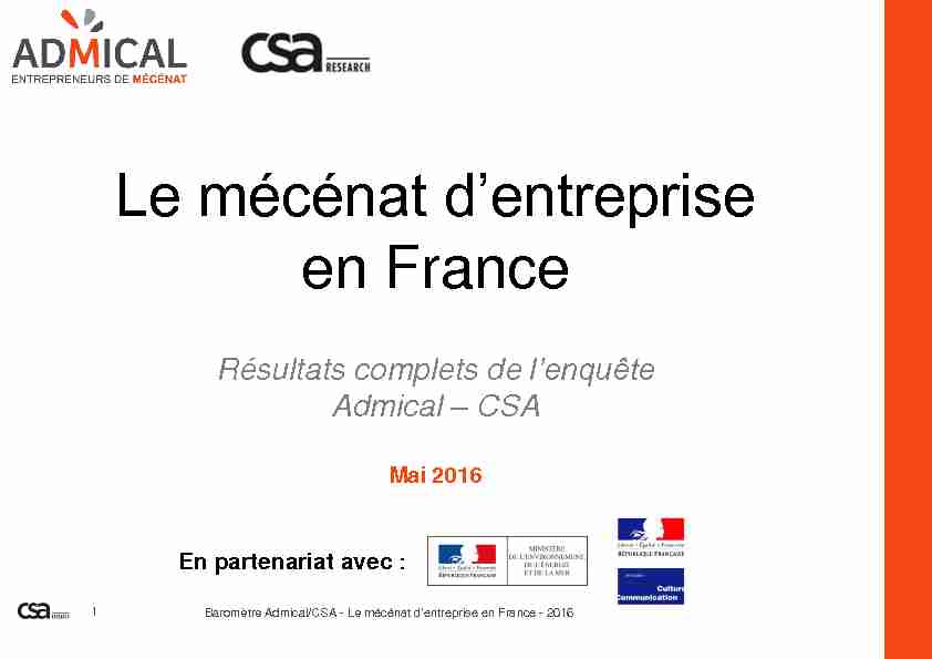 Baromètre Admical/CSA - Le mécénat dentreprise en France - 2016