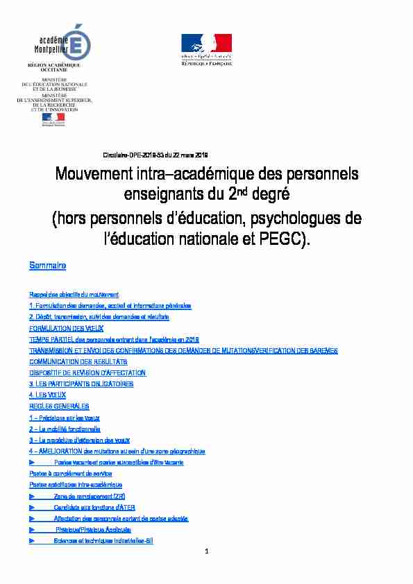[PDF] Mouvement intra–académique des personnels  - Sgen-CFDT