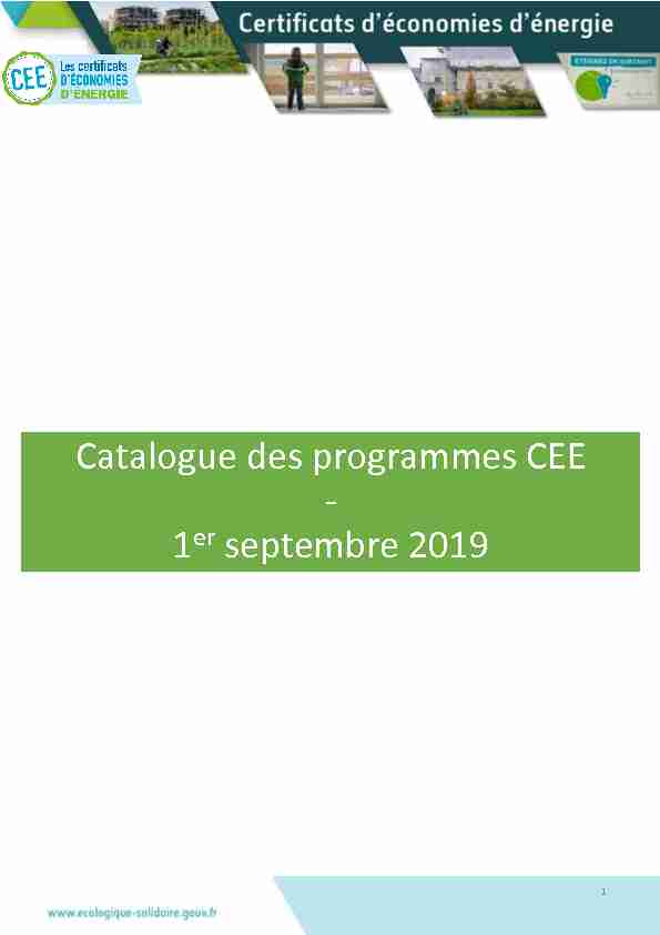 Catalogue des programmes CEE - 1er septembre 2019