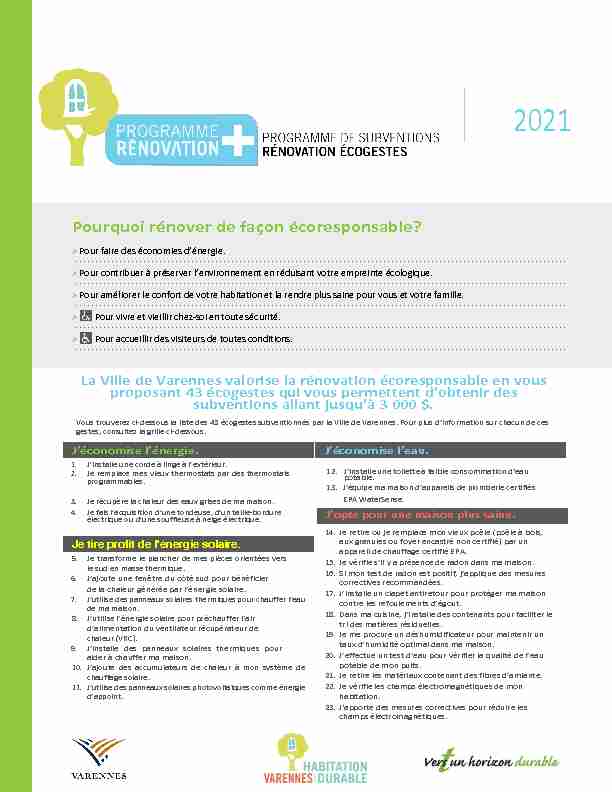 [PDF] Programme Écogestes 2021 Created with Sketch - Ville de Varennes