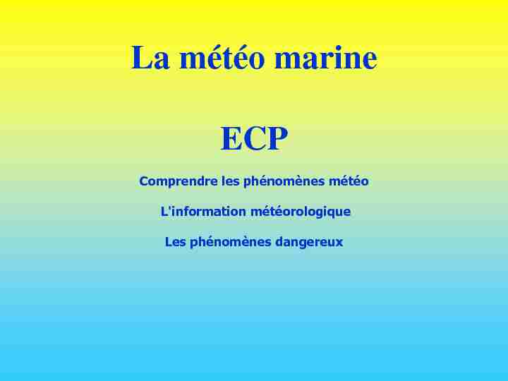 La météo marine ECP Comprendre les phénomènes météo L