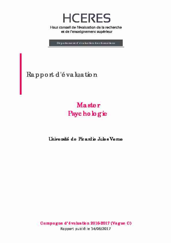 [PDF] Evaluation du master Psychologie de lUniversité de Picardie Jules