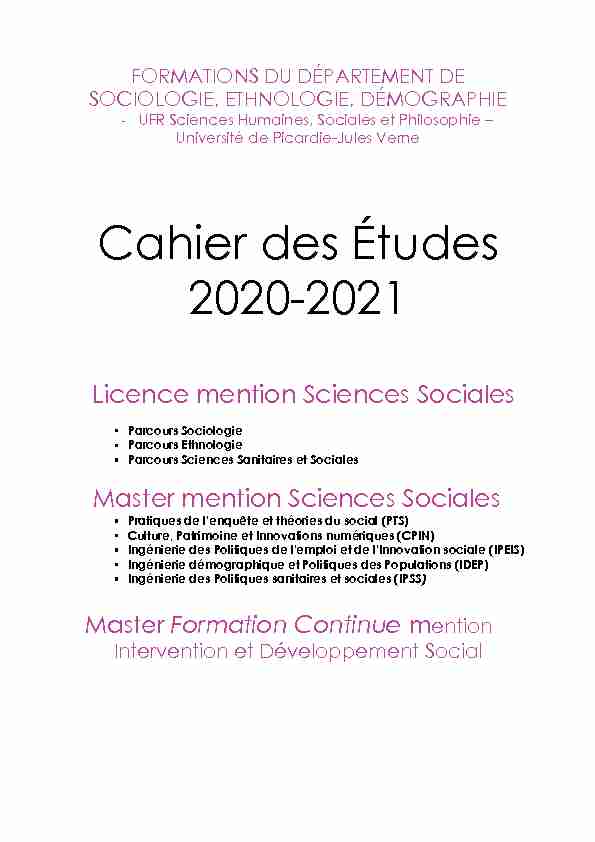 Cahier des Études 2020-2021