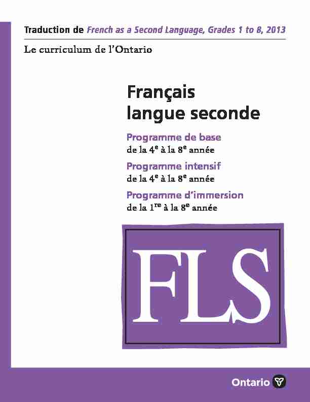 Le curriculum de lOntario Français langue seconde : Programme