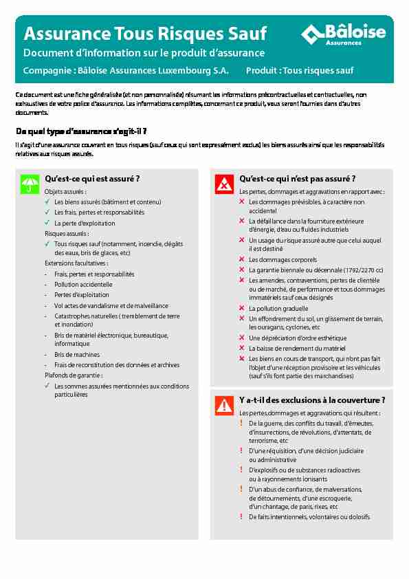 [PDF] Assurance Tous Risques Sauf - Bâloise Assurances Luxembourg