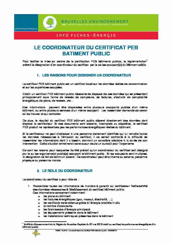 [PDF] Le coordinateur du certificat PEB bâtiment public - Bruxelles