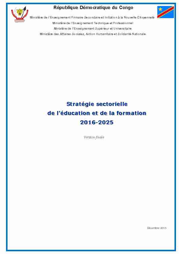 Stratégie sectorielle de léducation et de la formation 2016-2025