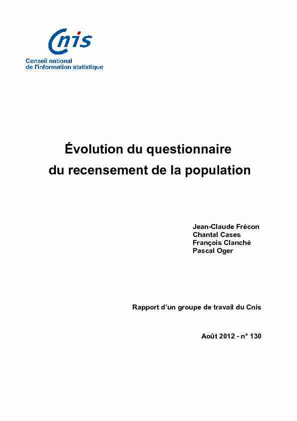 Rapport - Évolution du questionnaire du recensement de la population