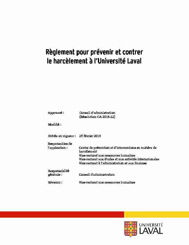 Règlement pour prévenir et contrer le harcèlement à lUniversité Laval