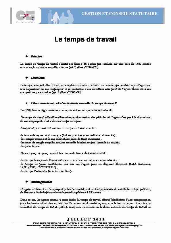 [PDF] Le temps de travail - CDG31