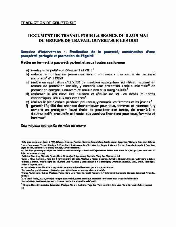 DOCUMENT DE TRAVAIL POUR LA SEANCE DU 5 AU 9 MAI DU