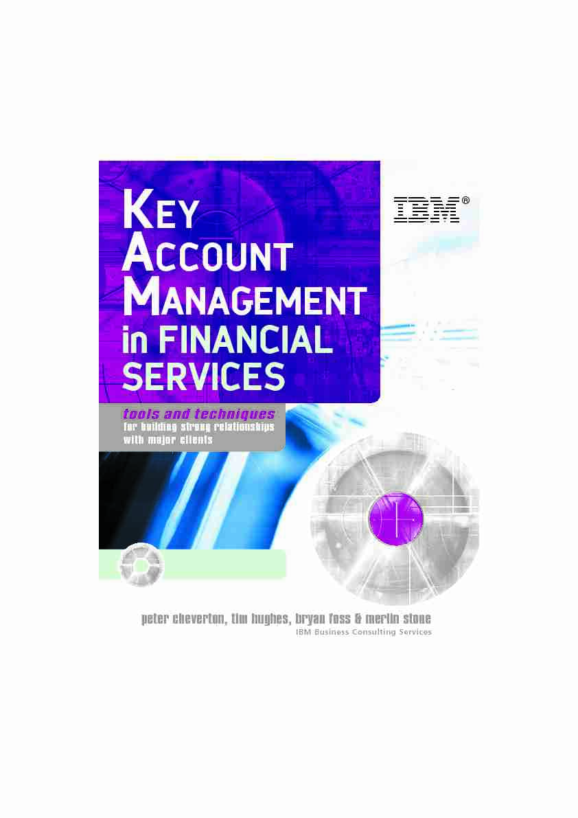 Key Account Management in the Financial Services Industry : Tools