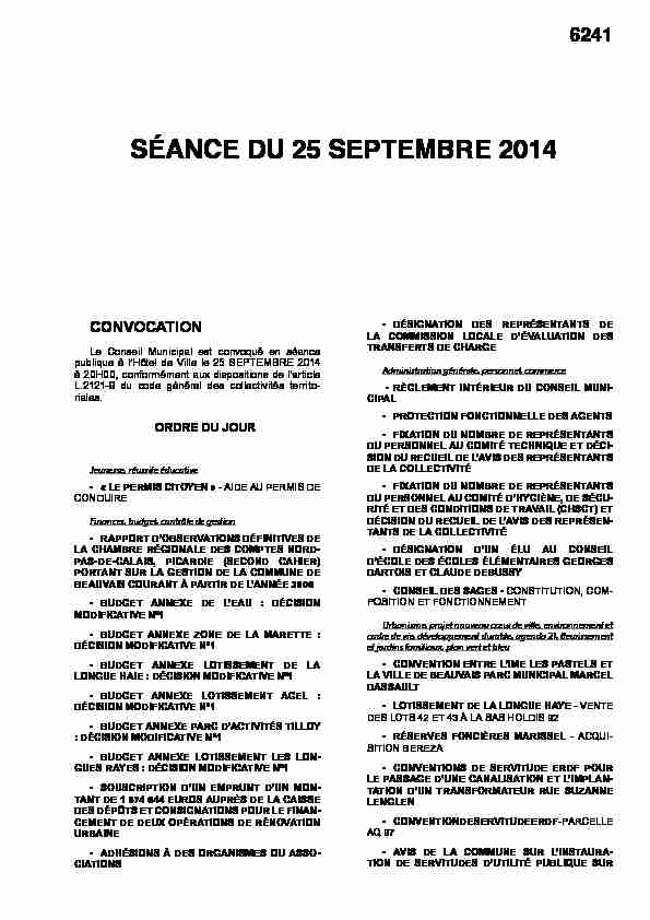 Conseil municipal du 25 septembre 2014 - Commune de Quédillac