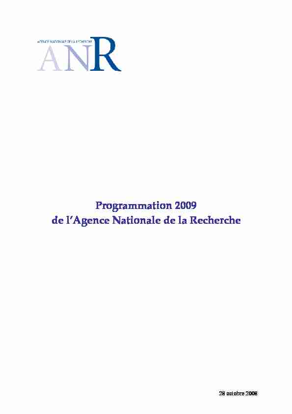 Programmation 2009 de lAgence Nationale de la Recherche