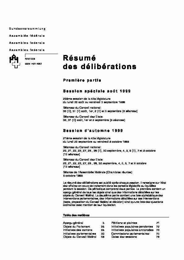 Documentation Rapports Résumé des délibérations 1999 Session d