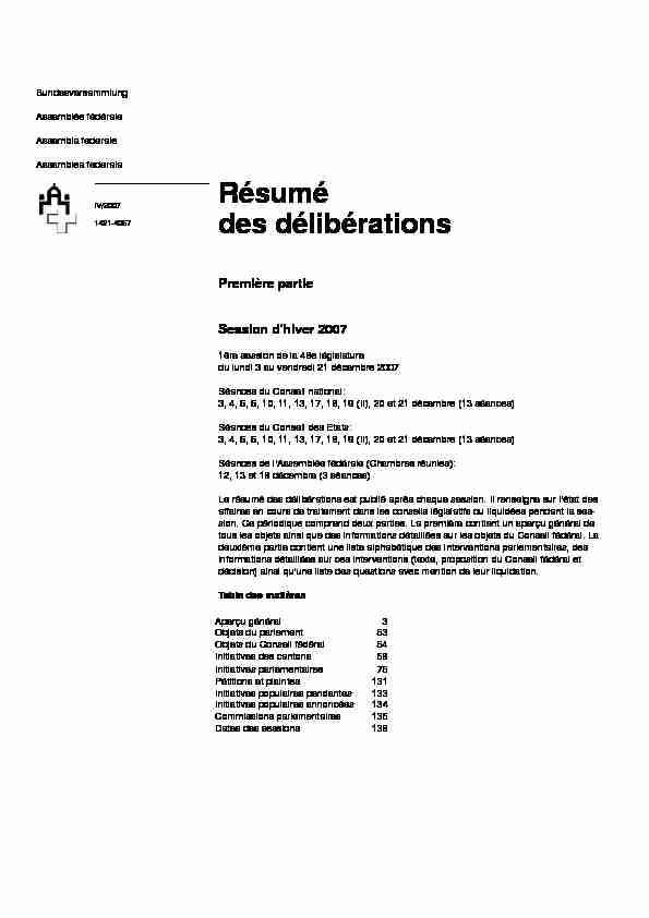 Documentation Rapports Résumé des délibérations 2007 Session d