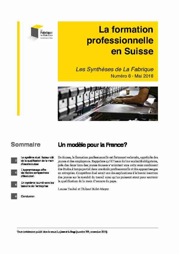 [PDF] La formation professionnelle en Suisse - La Fabrique de lindustrie