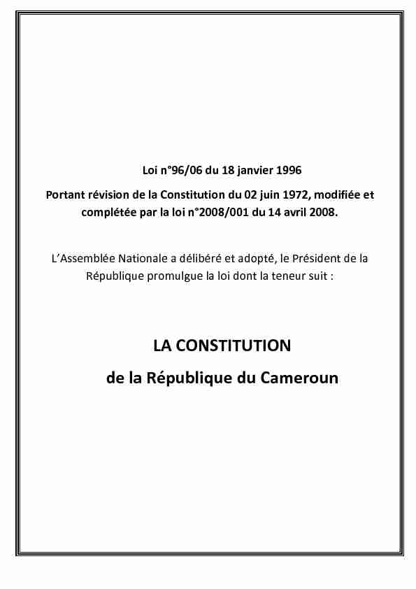 LA CONSTITUTION de la République du Cameroun