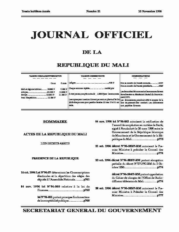 Journal officiel du Mali de lannee 1996