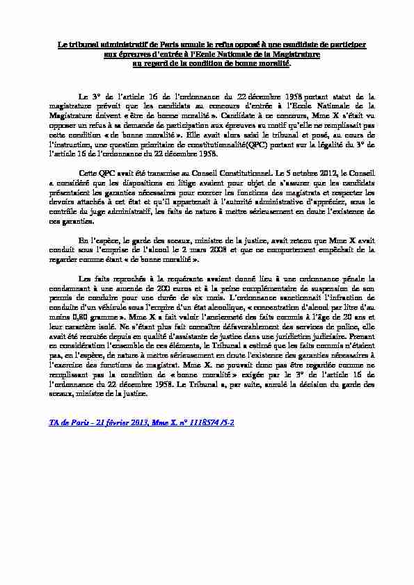 [PDF] Le tribunal administratif de Paris annule le refus opposé à une