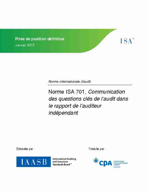 Norme ISA 701 Communication des questions clés de laudit dans
