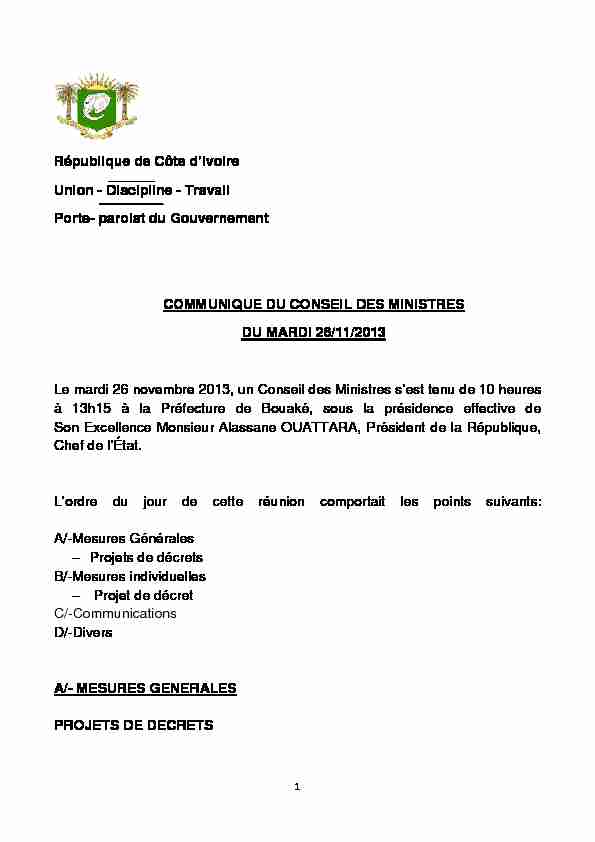 République de Côte dIvoire Union - Discipline - Travail Porte