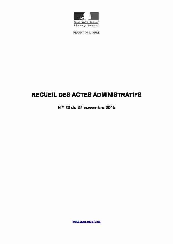 RECUEIL DES ACTES ADMINISTRATIFS - Préfecture de lIsère
