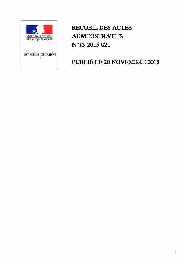 RECUEIL DES ACTES ADMINISTRATIFS N°13-2015-021 PUBLIÉ