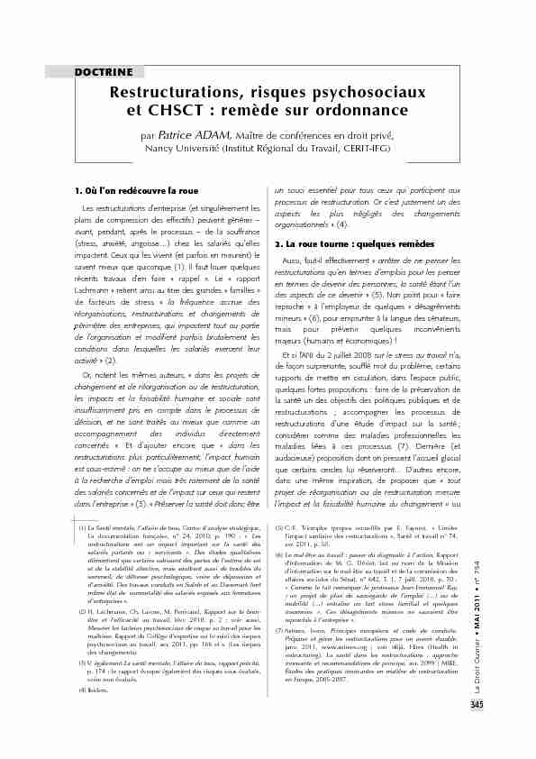 [PDF] Restructurations, risques psychosociaux et CHSCT - Le Droit Ouvrier