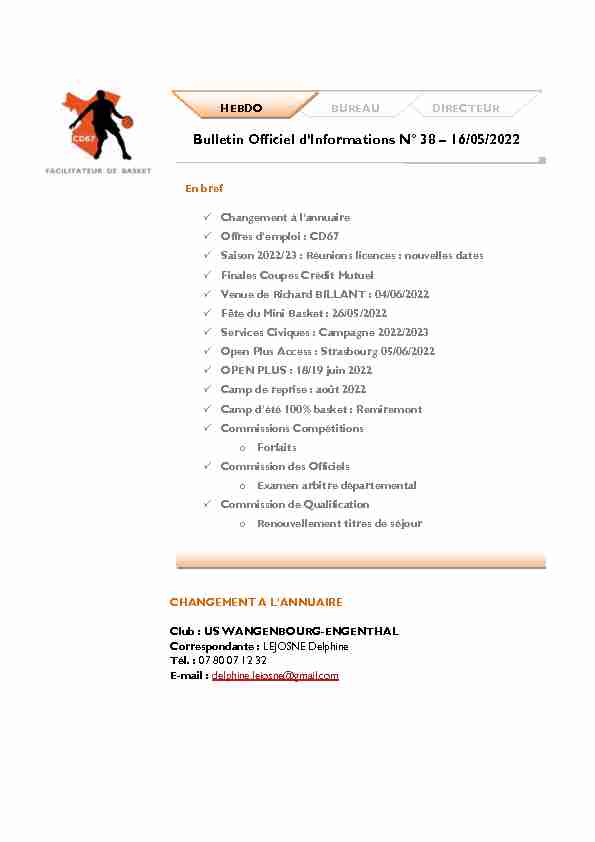 Bulletin Officiel dInformations N° 38 – 16/05/2022