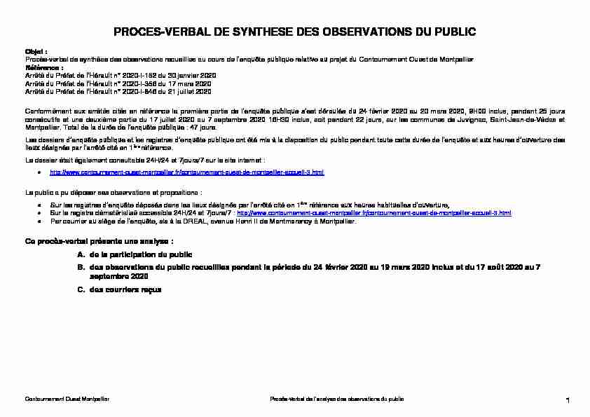 PROCES-VERBAL DE SYNTHESE DES OBSERVATIONS DU