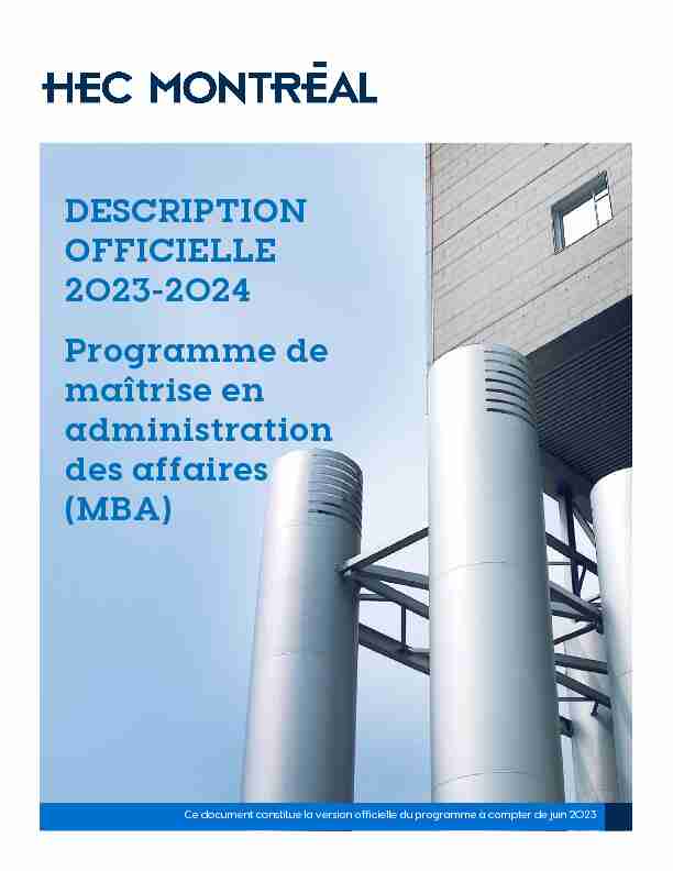 pdf DESCRIPTION OFFICIELLE 2023-2024 Programme de maîtrise en (MBA)