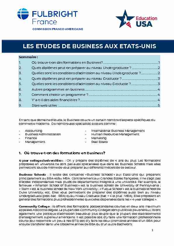 [PDF] LES ETUDES DE BUSINESS AUX ETATS-UNIS - Fulbright-franceorg