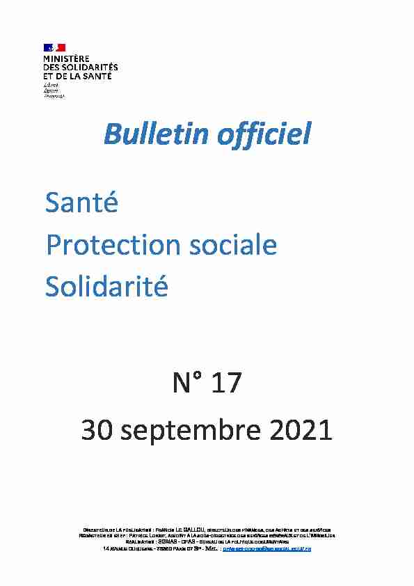 Bulletin officiel Santé - Solidarité n° 2021/17 du 30 septembre 2021
