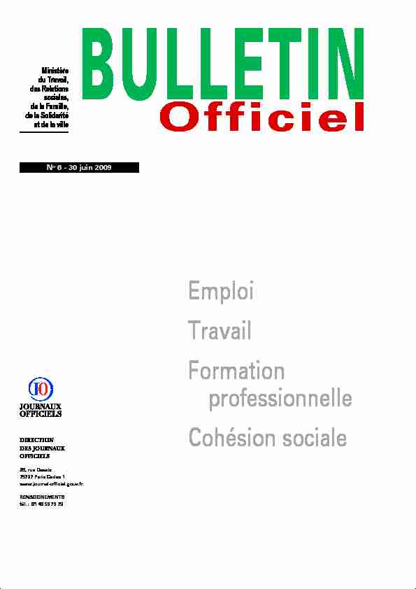 [PDF] BULLETIN Officiel - Ministère du Travail