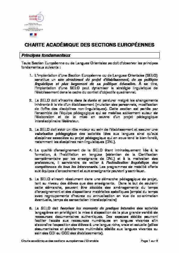 CHARTE ACADEMIQUE DES SECTIONS EUROPEENNES