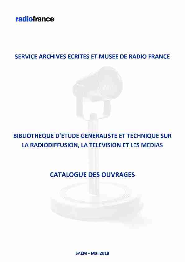 [PDF] Catalogue des ouvrages - Radio France