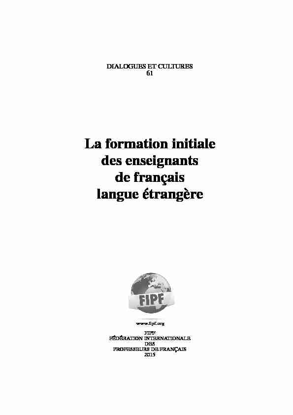 La formation initiale des enseignants de français langue étrangère