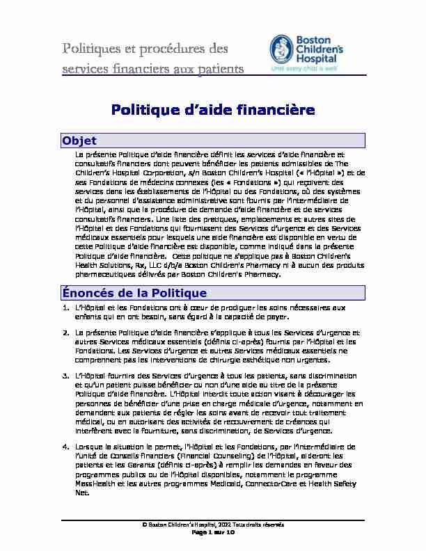 [PDF] Politiques et procédures des services financiers aux patients