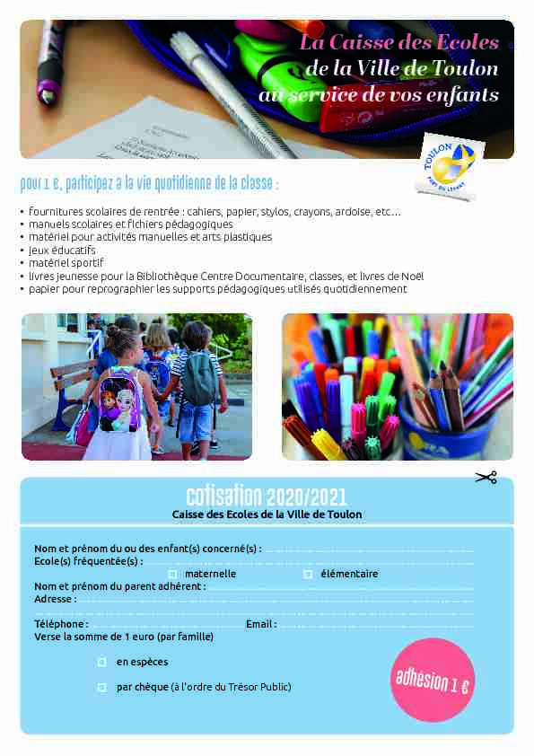 La Caisse des Ecoles de la Ville de Toulon au service de vos enfants
