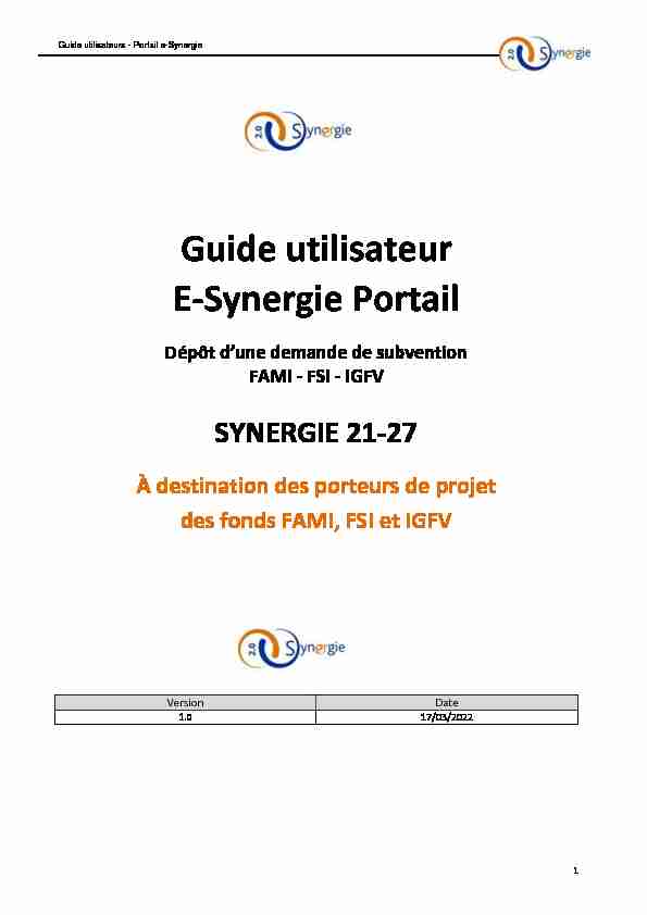 Guide utilisateur E-Synergie Portail - Ministère de l'Intérieur et