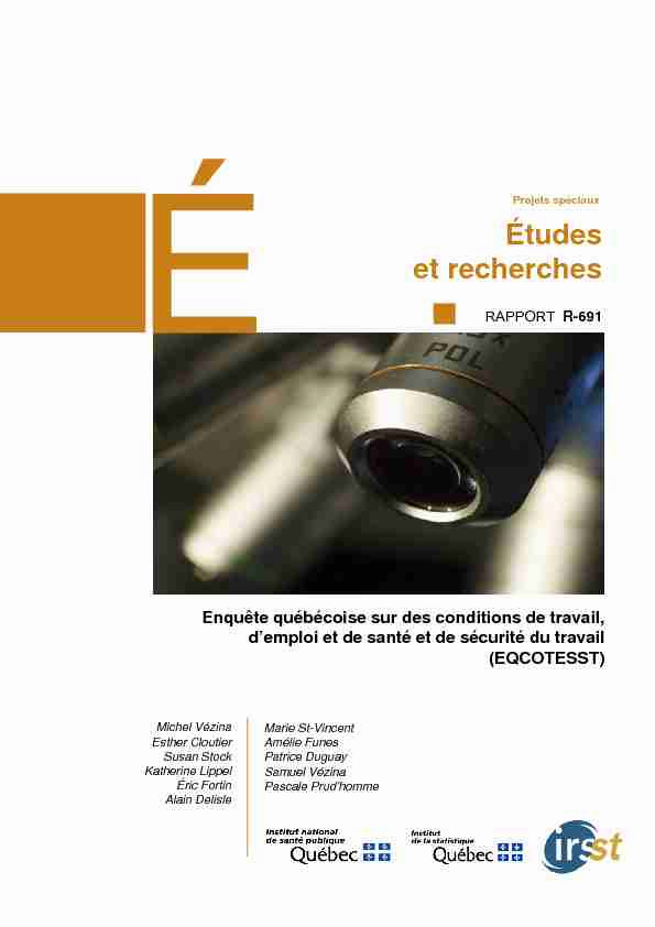 [PDF] EQCOTESST- Enquête québécoise sur des conditions de travail, d