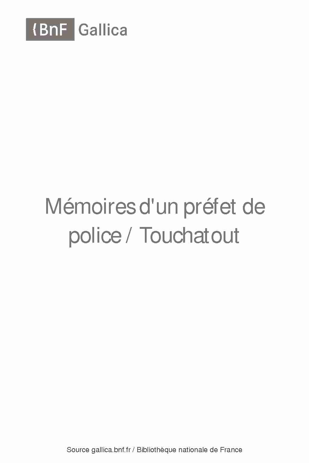 Mémoires dun préfet de police / Touchatout