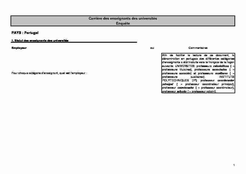 [PDF] PAYS : Portugal Carrière des enseignants des universités  - gouvfr