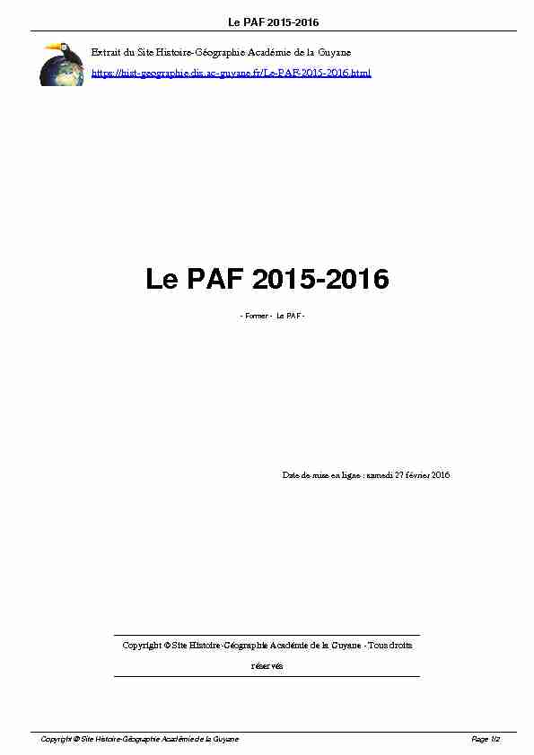 Le PAF 2015-2016