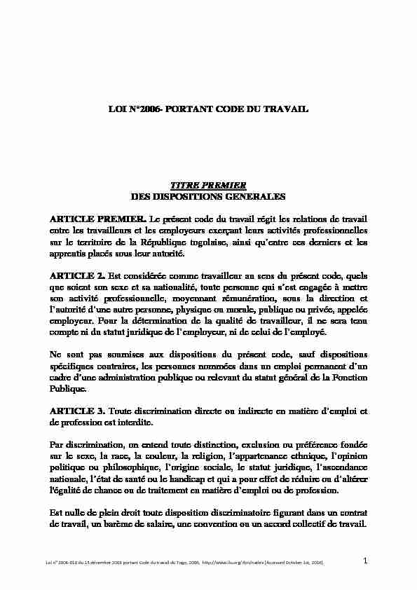 Togo - Code du travail (www.droit-afrique.com)