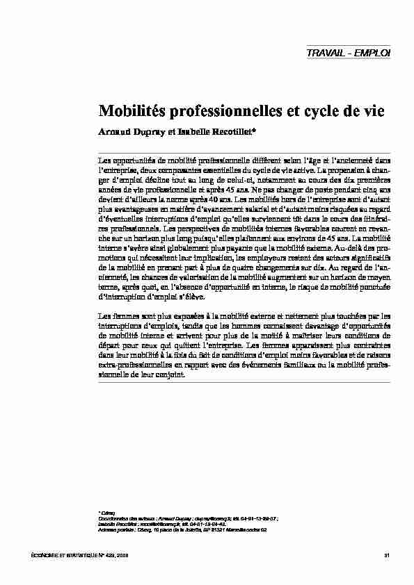 Mobilités professionnelles et cycle de vie