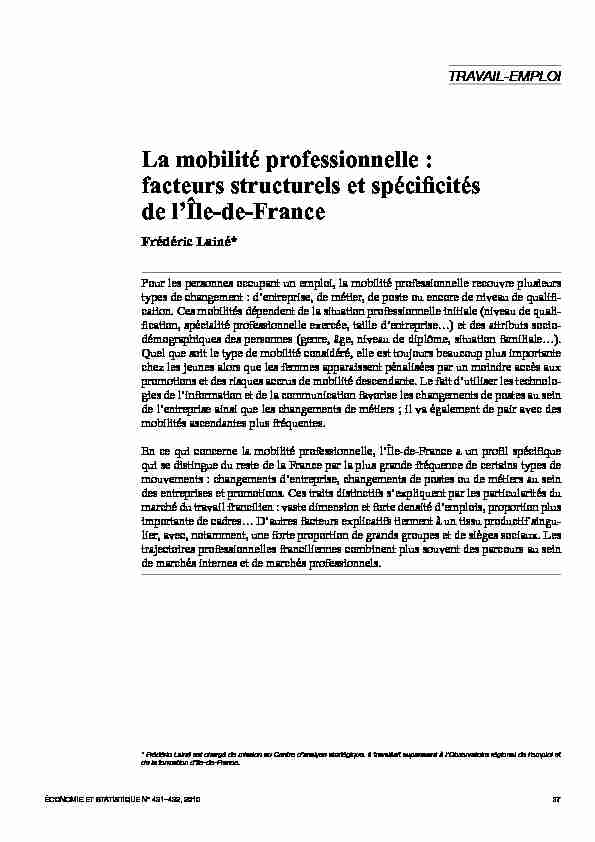 La mobilité professionnelle : facteurs structurels et spécificités de l