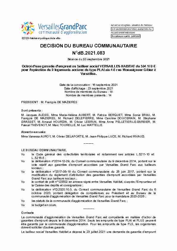 DECISION DU BUREAU COMMUNAUTAIRE N°dB.2021.083